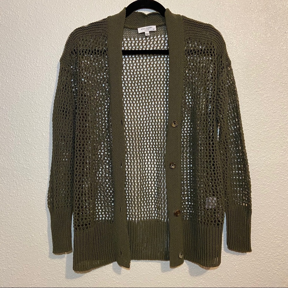 Equipment Forest Green Cardigan Open Knit